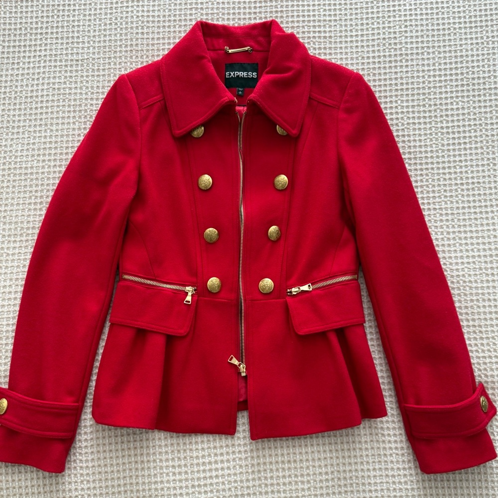 Express Red Jacket with Gold Accents